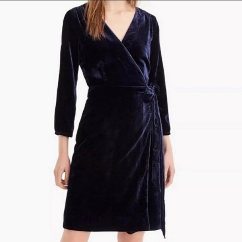 J.Crew Navy Blue Velvet Wrap Dress